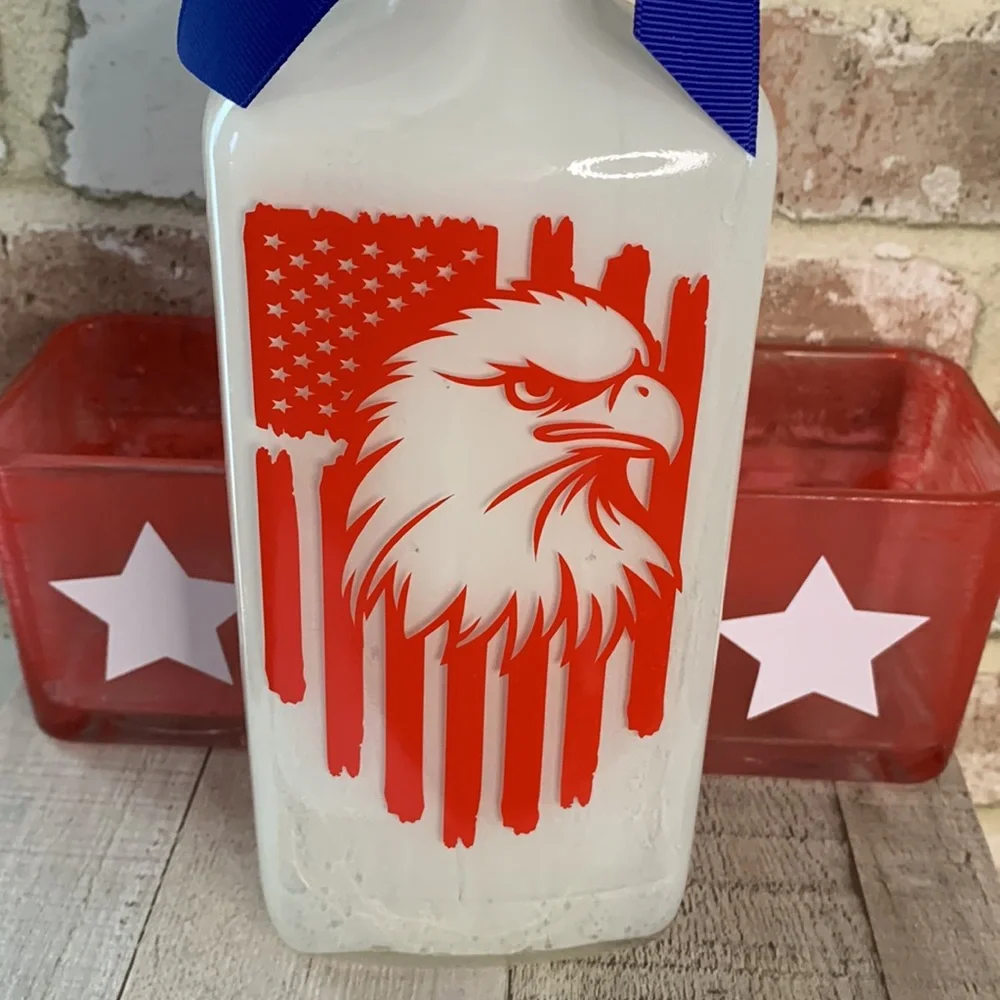 Hand Crafted Patriotic Eagle Lighted Bottle